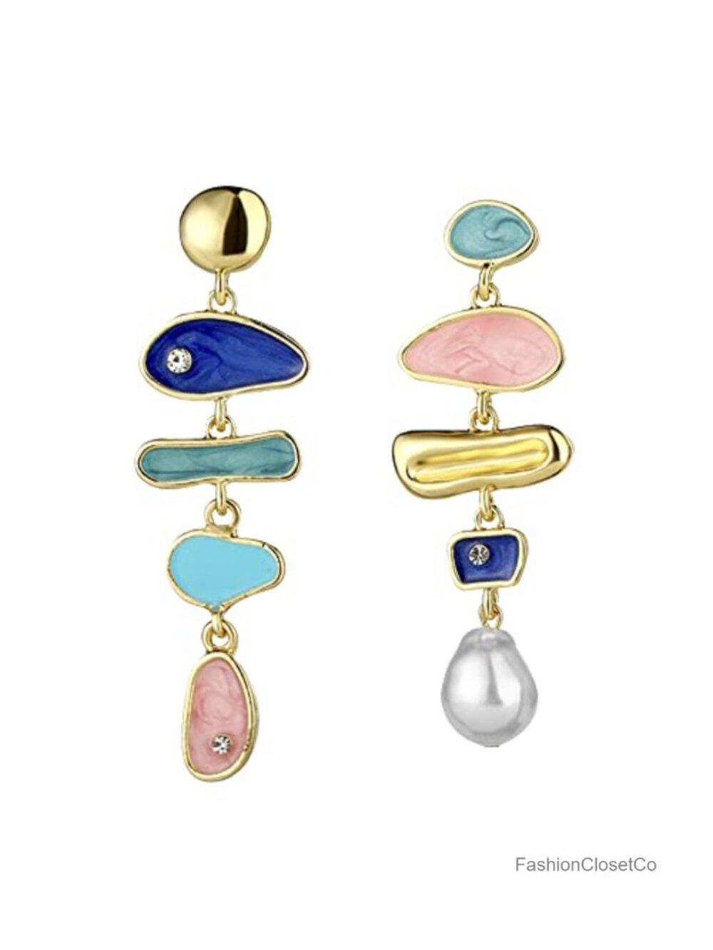 Bohemian Pearl Dangle Earrings 14K Gold Plated Cubic Zirconia